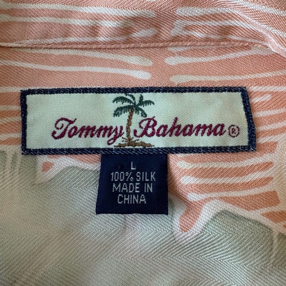 Tommy Bahama Men Size L Silk Short Sleeve Shirt Tropical Beach Cruise Peach Soft - Picture 2 of 10